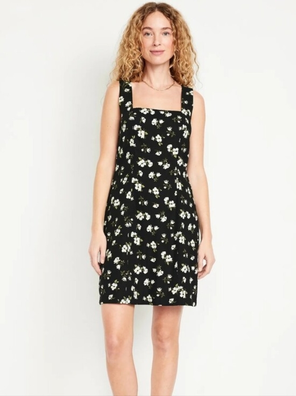 Old Navy Black Floral Square-Neck Dress